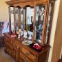 Large Wooden Hutch with Mirrored Back and Glass Display Cases