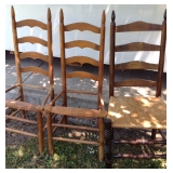 Rush Seat Dark Wood Chair & 2 Ladder Chairs ready for new seats