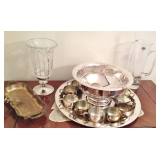 Leonard Silver Plated Serving tray,Oneida Silver Punch Bowl with cups and tray, Badash Pitcher