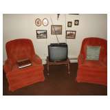 chairs, small tv, pictures