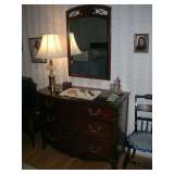 MAHOGANY THREE DRAW DRESSER $125.00 AND MIRROR $50.00