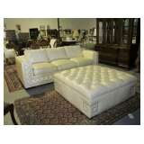 Modern White Leather Sofa & Ottoman by Century