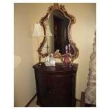 Ornate Italian Rococo Mirror-Baroque Design - ETHAN ALLEN Bowed Front Console with painted Chinese L