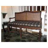 Country French Style Bench with Cane Back and Seat Cushion