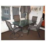 Summer Winds Patio Set: Table, 6 Chairs, Umbrella and Stand.