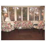 Wrought Iron Patio Set; consisting of Couch, 2 Chairs (with Cushions) Coffee Table and Accent Table