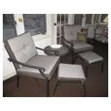 Pair of Aluminum Chairs and foot stools w/ Cushions and matching Table