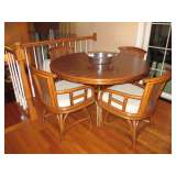 Mid Century Bamboo/Rattan Round Table and 4 Original Chairs