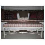 White Wrought Bench with Custom Fabric Cushion Assorment of designer Accent Pillows