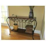 Metal Sofa Table with Wooden Top and Lower Shelf