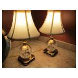 pair of Crystal Round Ball Lamps with Brass accents