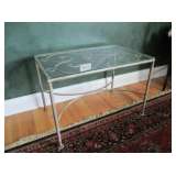 Brushed White Metal accent Table with glass top