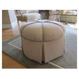 Custom Fabric, Round Ottoman with Wide Bleated Skirt and Cord accents