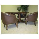 Octagonal Game Table on single Pedestal & 4 Leather Club Chairs