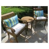 TEAK PATIO CHAIR & SMALL ROUND ACCENT TABLE SMITH & HAWKEN AVIGNON COLLECTION 