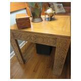 END TABLE WITH  DESIGN ON LEGS E. J. VICTOR FURNITURE