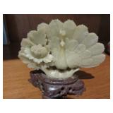 Small Vintage Chinese Hand Carved Soapstone Peacock  Sculpture 
