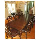 TREVISO DINING ROOM SET.  8 SPLAT BACK CHAIRS, 2 ARM CHAIRS, 82