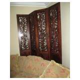 FOUR PANEL SCREEN WITH CARVED PANELS OF FOLIAGE