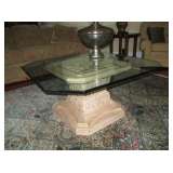 GLASS TOP COCKTAIL TABLE ON SINGLE PEDESTAL
