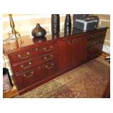 MAHOGONY CREDENZA WITH GLASS TOP