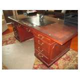LARGE MAHAGONY EXECUTIVE DESK WITH GLASS TOP