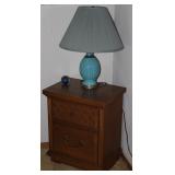 Bassett Mid-Century 2-Drawer Night Stand shown with a Mid-Century Turquoise Table Lamp