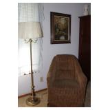Swivel Barrel Style Easy Chair shown with Brass Floor Lamp