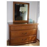 Bassett Mid-Century 3-Drawer Oak Dresser with Mirror