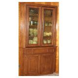 Corner China Cabinet: Amber Paned Double Doors over Drawer and Double Door Cabinet 