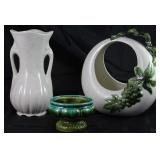 Hull Tokay Crescent Basket Planter (10.5"H x 9.5"W) USA Two Tone Drip Glaze Green Planter