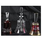 Ruby cut to Clear Crystal Bell, Etched Cut Crystal Bell and Gold Trim Ruby Cut to Clear Crystal Bell
