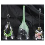 Blown Glass Bells:  Lily of the Valley , Green Satin Glass Cut Carly Lily Style and Pink Lily Painte