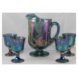 Indiana Glass Co. "Harvest Grape" Footed Pitcher and 4 Goblets