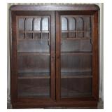 Depression Era Glass Front 2-Door Walnut Bookcase/Curio