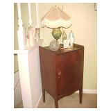 Small Antique Cabinet, Antique Lamp & Collectibles