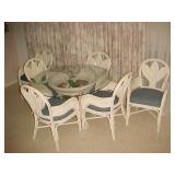 White Wicker Dining Table & 6 Chairs