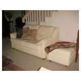 White Leather Love Seat & White Leather Ottoman