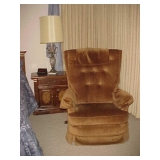 Upholstered Chair, Nightstand & Lamp