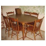 Tel City dining Table w/2 Leaves, 1 Arm Chair & 5 Side Chairs