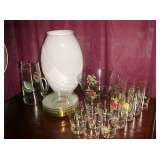 Lg. White Vase & Luncheon Set With Painted Birds