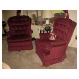 Pair of Matching Upholstered Swivel Rockers