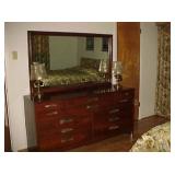 Dresser w/Mirror & Pair of Lamps w/Sea Shell Shades