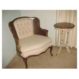 Upholstered Chair & Small Table