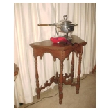 Antique Table & Silver Plate Serving Piece