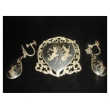 Vintage Siam Sterling Earrings and Brooch