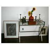 Chrome/Glass Table & Paul Calmus Litho