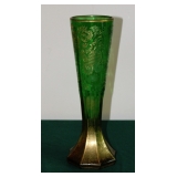 Bohemian Cut Green with Gold Wash Vase