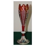 Bohemian Cut to Clear Enameled Vase