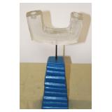 "S Tatar" Mid Century Glass & Wood Candle Holder